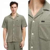 Koszule męskie - Lee KNIT CAMP SHIRT Olive Grove LUŹNA ZIELONA KOSZULA FROTTE KRÓTKI RĘKAW M - miniaturka - grafika 1