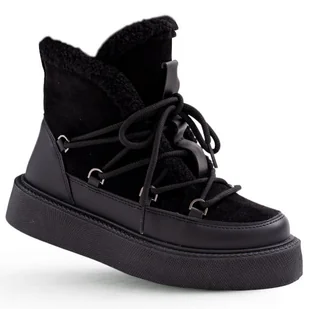 Botki Damskie Eleganckie Sznurowane Wysokie Stylowe Modne Cieple Klasyczne Z Skóry Ekologicznej Ocieplane Czarne Styria 39 - Botki damskie - miniaturka - grafika 1