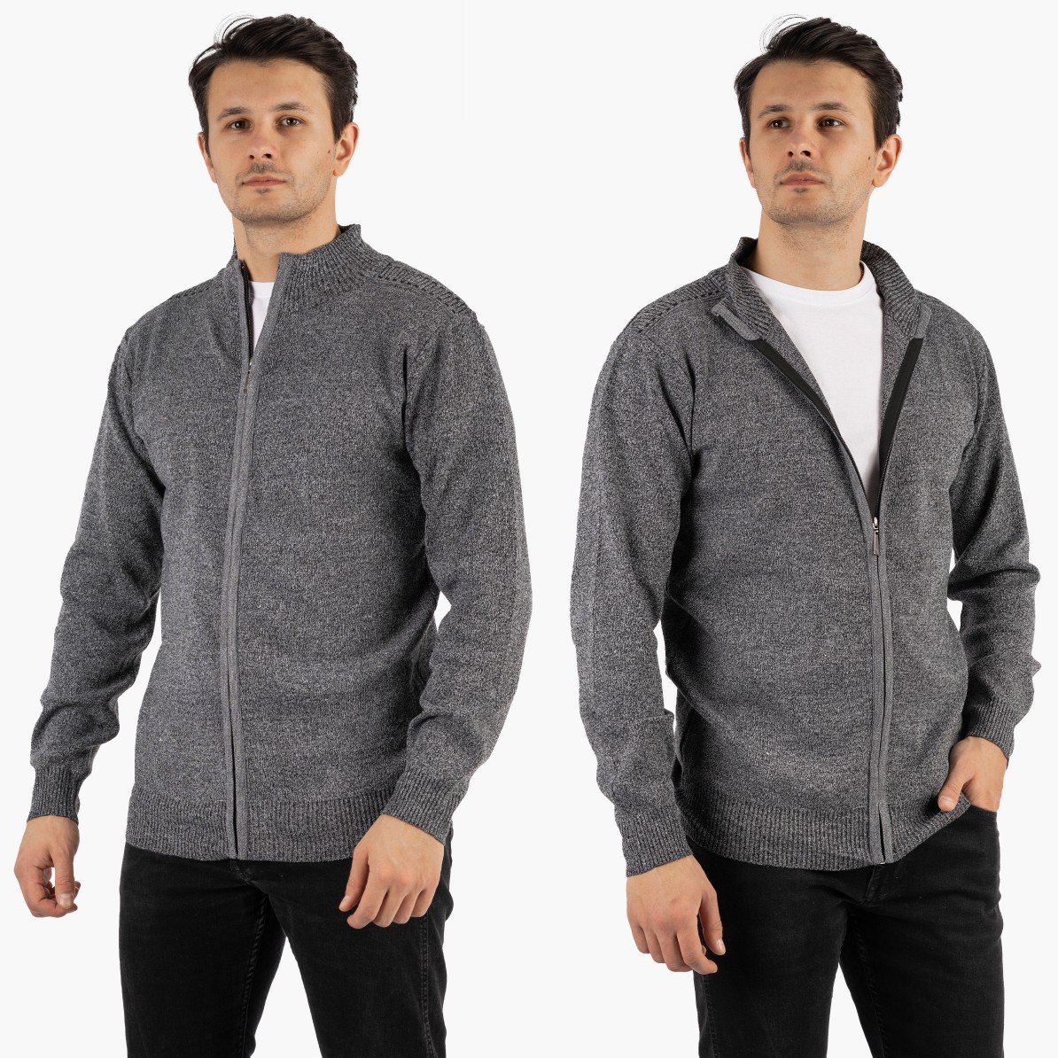 Sweter Męski Rozpinany Klasyczny Elegancki Wygodny na Zamek Szary MUST Szary XXL