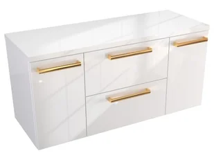 Szafka Wisząca Z Blatem ATH 100 cm D - Biały Wysoki Połysk - Uchwyty Złote Polerowane - Szafki łazienkowe - miniaturka - grafika 1