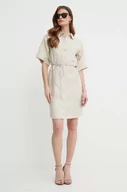 Sukienki - Calvin Klein sukienka z domieszką lnu kolor beżowy mini oversize K20K206697 - miniaturka - grafika 1