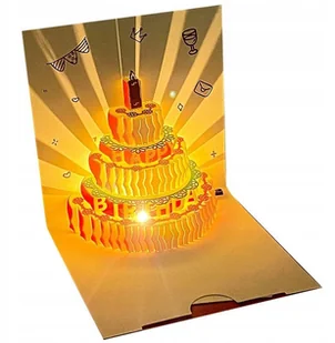 Kartka URODZINOWA PIĘKNA GRAJĄCA Melodia ŚWIATŁO TORT LED Magiczna Świecąca - Kartki okolicznościowe i zaproszenia - miniaturka - grafika 1