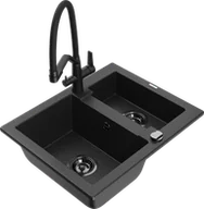 Zlewozmywaki z baterią - Mexen Carlos zlewozmywak granitowy 1,5-komorowy z baterią kuchenną Duo, czarny/srebrny metalik - 6518-73-671701-70-B - miniaturka - grafika 1