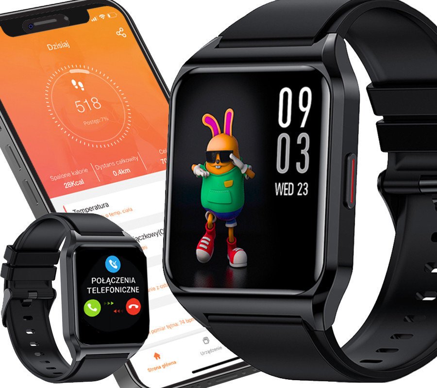 SMARTWATCH CIŚNIENIE PULS RUBICON Rozmowu RNCE89 TERMOMETR CZARNY