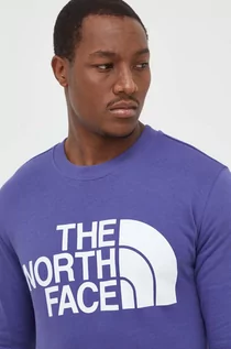 Bluzy męskie - The North Face bluza bawełniana męska kolor fioletowy z nadrukiem - grafika 1