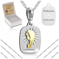 Biżuteria dla dzieci - SREBRNY ŁAŃCUSZEK POZŁACANY MEDALIK MATKA BOSKA 925 PREZENT KOMUNIA GRAWER - miniaturka - grafika 1