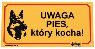 DINGO Tabliczka ostrzegawcza - "Uwaga, pies który kocha" - Pozostałe akcesoria dla psów - miniaturka - grafika 1