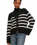 Swetry damskie - PIECES CZARNY SWETER DAMSKI W PASKI Z GUZIKAMI V DEKOLT M XQA - miniaturka - grafika 1