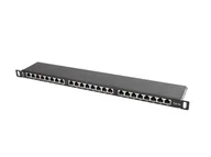 Pozostałe akcesoria sieciowe - Patch panel 24x port 0.5U LANBERG do szafy RACK 19" KAT.5E ekranowany czarny - miniaturka - grafika 1