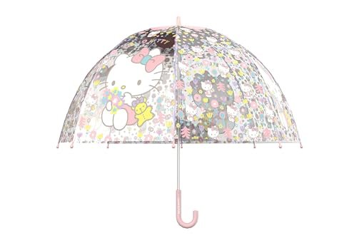 CYPBRANDS CyP Brands-Hello Kitty parasol dziecięcy, bańka, przezroczysty, parasol ręczny, 48 cm, wielokolorowy, oficjalny produkt, Przezroczysty