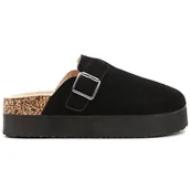 Klapki i japonki damskie - Klapki Damskie Na Platformie Czarne Eleganckie Modne Stylowe Zamszowe Na Korkowej Podeszwie Grubej Lekkie Wygodne Skórzane 37 - miniaturka - grafika 1