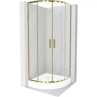 Kabiny prysznicowe - Mexen Rio kabina prysznicowa półokrągła 90x90 cm, transparent, złota + brodzik Rio, biały - miniaturka - grafika 1