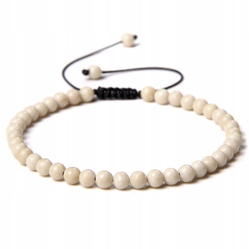 Bransoletka Damska Kamień Naturalny Biały Fossalis 4 mm Koraliki Regulowana