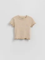 Bluzki dla niemowląt - Reserved - Prążkowany t-shirt z haftem - beżowy - miniaturka - grafika 1