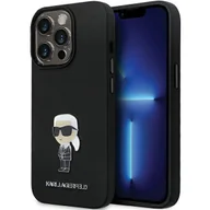 Etui i futerały do telefonów - Etui Karl Lagerfeld KLHCP13LSMHKNPK na iPhone 13 Pro / 13 - czarne Silicone Ikonik Metal Pin - miniaturka - grafika 1