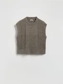 Swetry damskie - Reserved - Kamizelka z ozdobnym splotem - brązowy - miniaturka - grafika 1