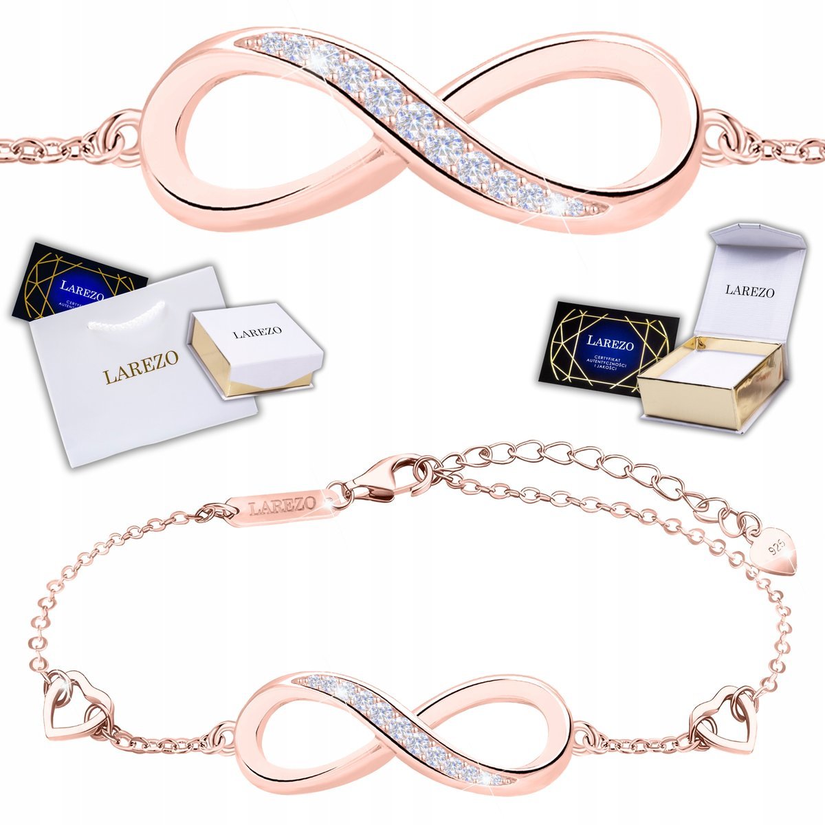 Różowa Bransoletka z Nieskończonością Cyrkoniami Nieskończoność SREBRO 925