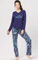 Piżamy damskie - Piżama damska etno z długim rękawem LNS 793, Kolor granatowo-niebieski, Rozmiar XL, Key - Intymna - miniaturka - grafika 1