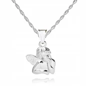 Biżuteria dla dzieci - 925 SREBRNY ŁAŃCUSZEK 40cm ANIOŁEK DEDYKACJA S1Z53 - miniaturka - grafika 1