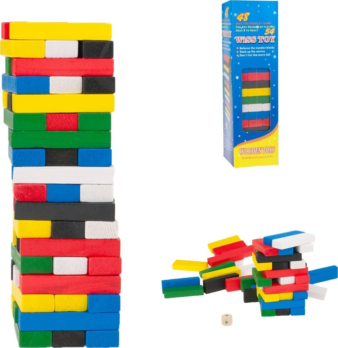 zakupytv.net JENGA Drewniana CHWIEJĄCA SIĘ WIEŻA KOLOROWA