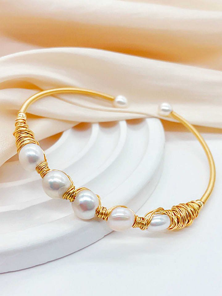 Pierres de Jade Pozłacana bransoletka z perłami