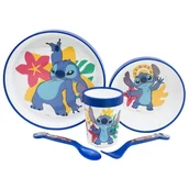 Akcesoria do karmienia - Disney Stitch - Antypoślizgowy zestaw naczyń do mikrofali 5 szt. (talerz, miska, kubeczek, widelec, łyżeczka) - miniaturka - grafika 1