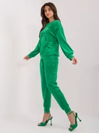 Komplety damskie - Komplet welurowy zielony casual bluza i spodnie dekolt okrągły rękaw długi nogawka ze ściągaczem - miniaturka - grafika 1