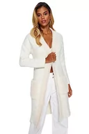 Swetry damskie - Trendyol FeMan Oversize Basic kardigan z dzianiny z dekoltem w serek, ecru, M, Ecru, M - miniaturka - grafika 1
