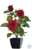 Sztuczne kwiaty - RÓŻA W DONICZCE CZERWONA - miniaturka - grafika 1