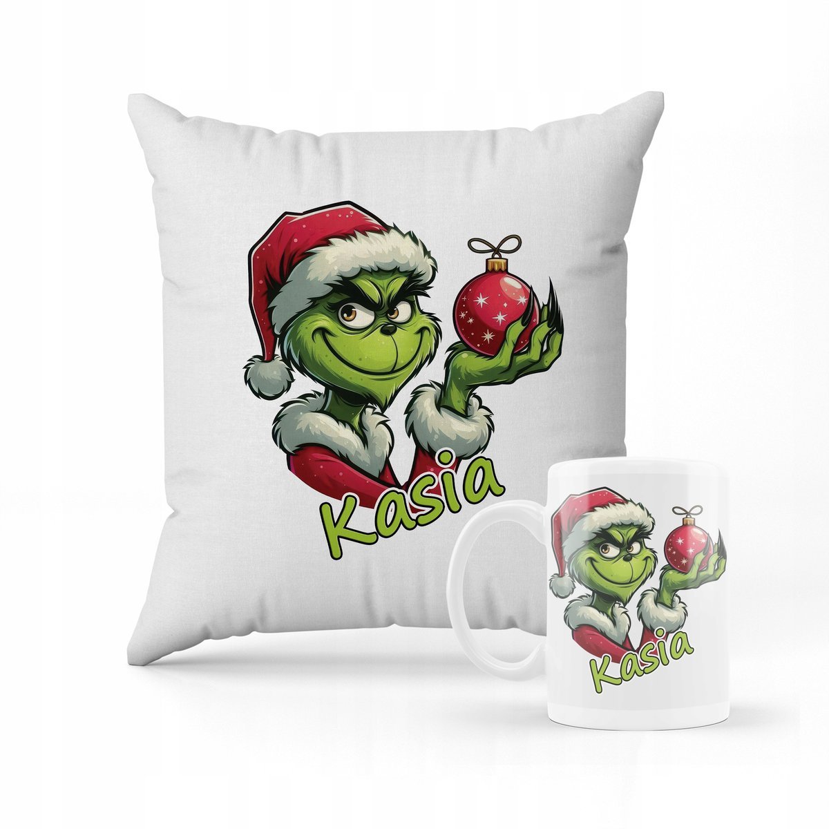 ZESTAW PODUSZKA + KUBEK Grinch święta + IMIĘ 3