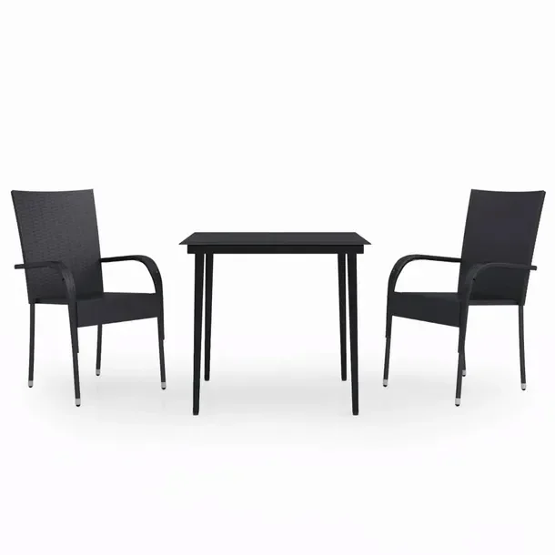 Zestaw mebli ogrodowych rattan PE, stal i szkło, czarny, stół 80x80x74 c