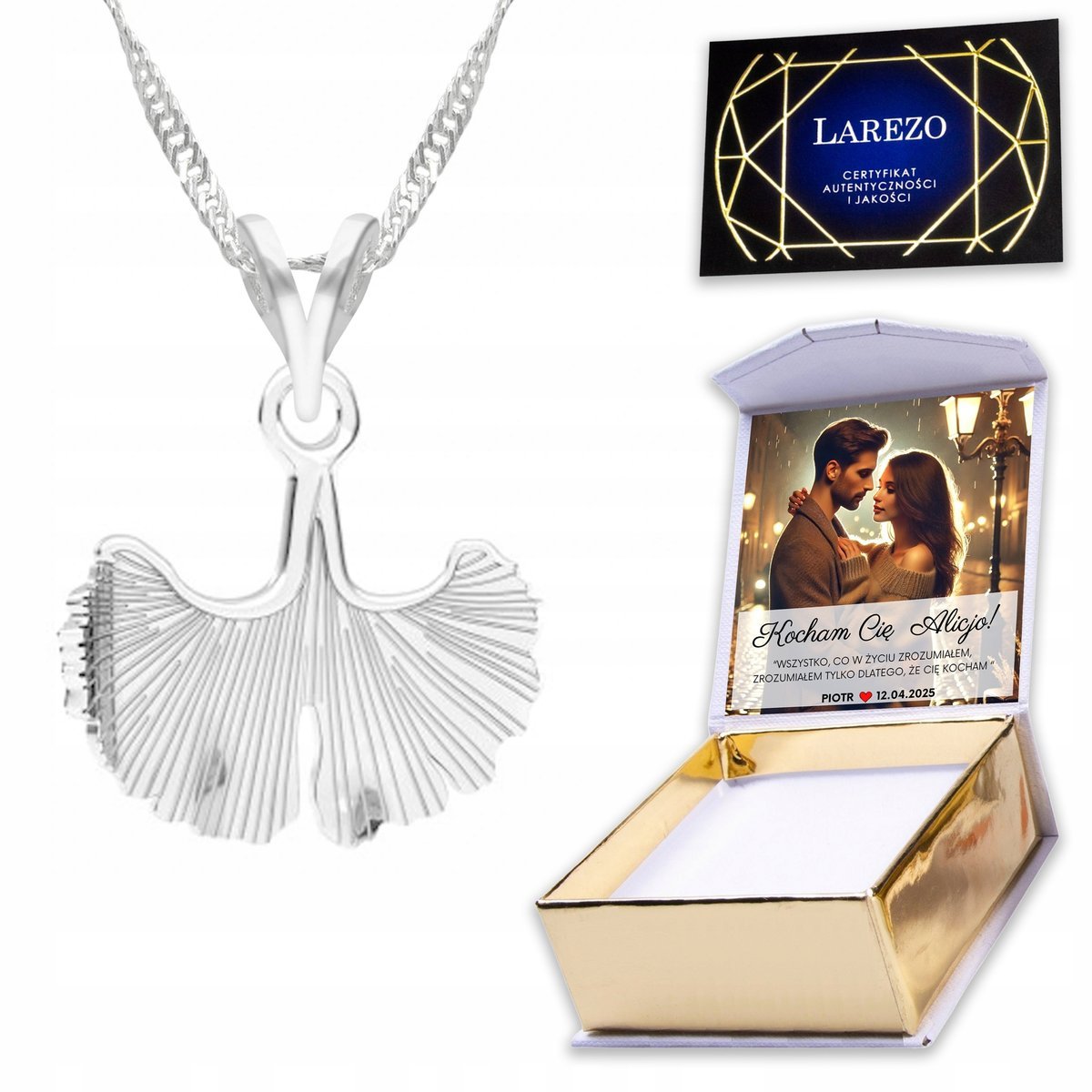 Naszyjnik Srebrny 925 Liść Listek Natura Gałązka Roślina Drzewo Tree NADRUK