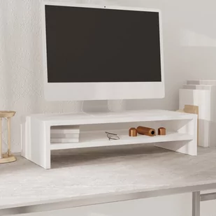 Lumarko Podstawka na monitor, biała, 50x24x13 cm, lite drewno sosnowe - Szafki RTV - miniaturka - grafika 4