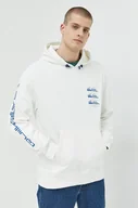 Bluzy męskie - Quiksilver bluza bawełniana męska kolor biały z kapturem z nadrukiem - miniaturka - grafika 1