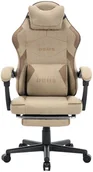Fotele gamingowe - Fotel Gamingowy z tkaniny DEUS Edge Beige, podnóżek - miniaturka - grafika 1