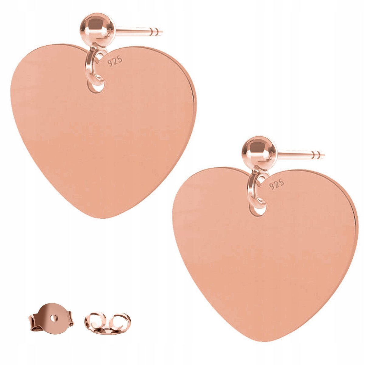 Kolczyki Blaszka Serce różowe złoto 925
