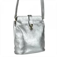 Torebki damskie - Mała skórzana listonoszka srebrna - miniaturka - grafika 1