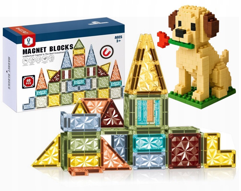 KLOCKI MAGNETYCZNE KONSTRUKCYJNE ZESTAW 3D EDUKACYJNE 40 el 157A