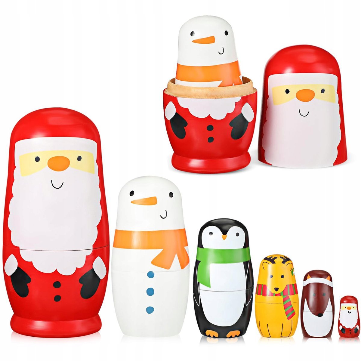 Drewniana Matrioszka ŚWIĘTY MIKOŁAJ Matrioszka postać zwierząt 6W1