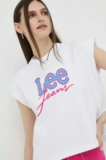 Koszulki sportowe damskie - Lee t-shirt bawełniany kolor biały - grafika 1