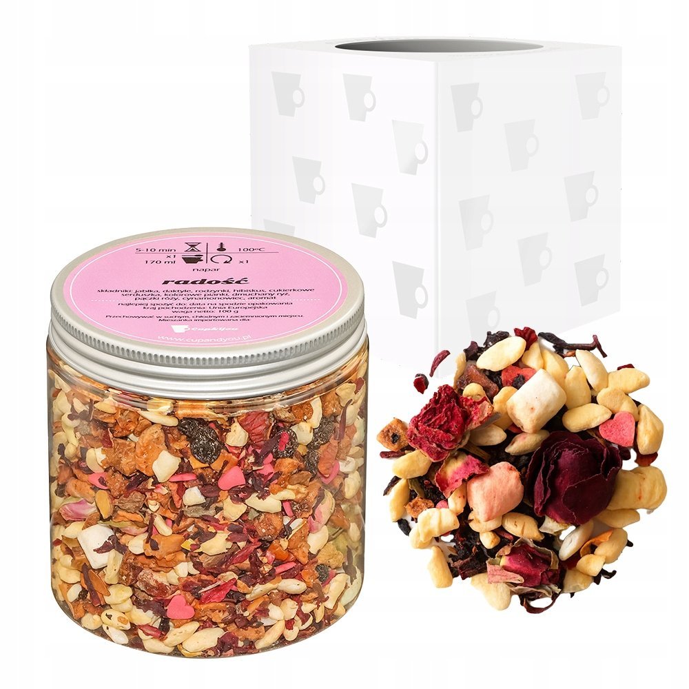 Herbata owocowa RADOŚĆ jabłko kolorowe pianki marshmallow hibiskus 100g - herbata sypana liściasta napar z suszu PREMIUM na prezent upominek Cup&You