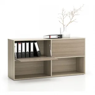 B2B Partner Regał biurowy LAYERS, długi, 2 schowki, 1582 x 400 x 777, dąb naturalny / dąb bejcowany 611511 - Regały biurowe - miniaturka - grafika 2