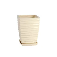 Donice - Doniczka ceramiczna z podstawką kwadrat duna 40 x 29 cm krem połysk symbol 042 - miniaturka - grafika 1