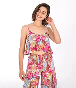 Hurley Damska koszulka w Palm Paradise Flounce Crop Top Shirt Pale Ivory XS DB3810 - Koszulki i topy damskie - miniaturka - grafika 1