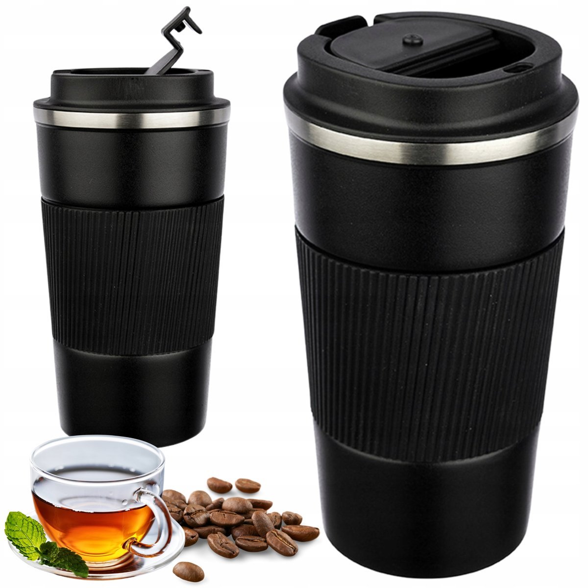 KUBEK TERMICZNY 500ml KUBEK Z DZIUBKIEM CZARNY TERMOS ZAMYKANY PRZENOŚNY