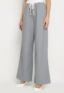 Spodnie damskie - Szare Spodnie z Szerokimi Nogawkami z Gumką w Pasie i Ściągaczem Fuma - miniaturka - grafika 1