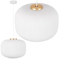 Lampy sufitowe - Lampa sufitowa wisząca E27 ozdobna Biały klosz kula z regulowanym przewodem Złoty Żyrandol Szkło ryflowane - LEDHOFF - miniaturka - grafika 1