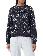 Bluzy damskie - Love Moschino Damska bluza z nadrukiem Storm of Hearts z długim rękawem, okrągły dekolt, Czarny/niebieski/biały., 42 - miniaturka - grafika 1