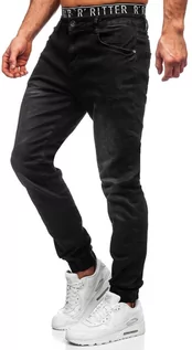 Spodnie męskie - Czarne spodnie jeansowe joggery męskie Denley 61038W0 - grafika 1