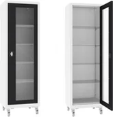 Meble i wyposażenie gabinetów medycznych - XSML.101.9010.9005 mobilna szafa lekarska 1-skrzydłowa 1-komorowa biało-czarna na kołach - miniaturka - grafika 1